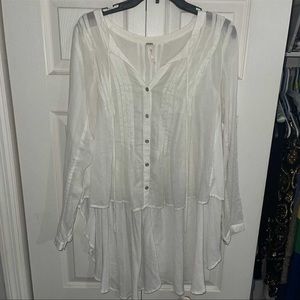 Free People White Flowy Button Up Blouse